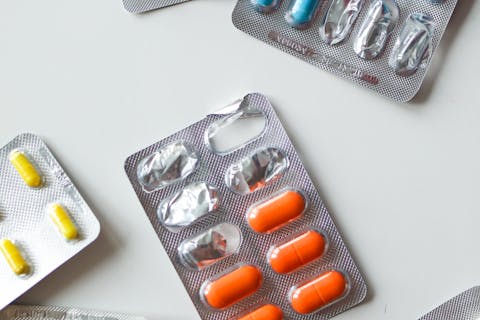 Colourful vitamins in blister packs
